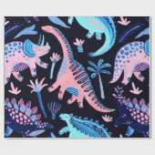 スカンジンの可愛い漫画の恐竜のシームレスなパターン ラッピングペーパー (フラット)