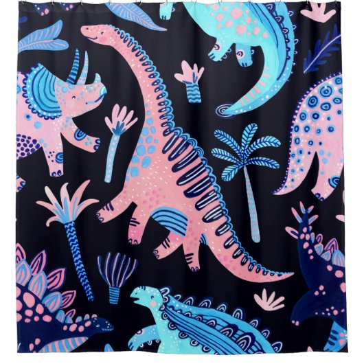 スカンジンの縫い目のない可愛い恐竜の漫画 シャワーカーテン (正面)