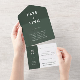 スカンジ結婚の | Dark Green MossミニマリストRSVP オールインワン招待状