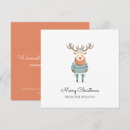 スカンディのトナカイがフリースを着たホリデーカード シーズンカード