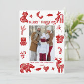 スカンディナヴィアンフォークアートの森の動物と鳥の写真 シーズンカード (スタンド正面)