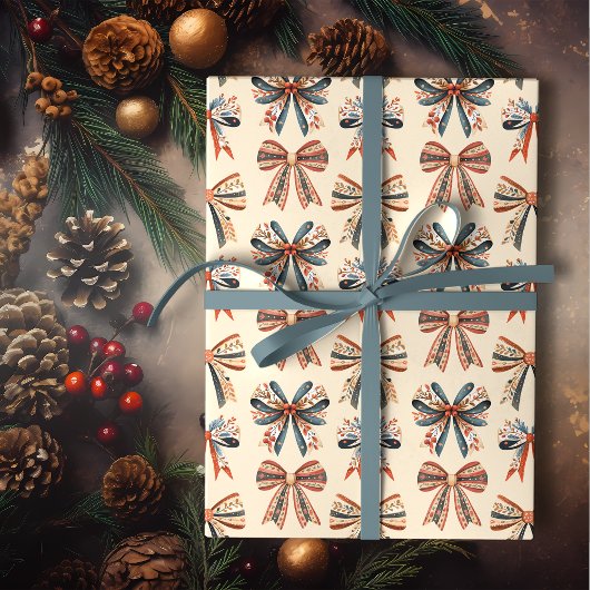 スカンディ ボウズ フォークアート ホリデー ラッピングペーパー