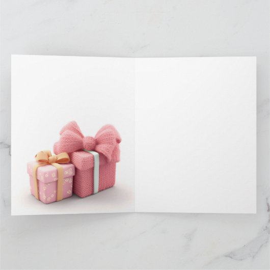 スカートを履いたかわいい子羊、 花のついたピンクのドレス カード (内部)