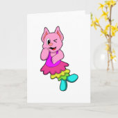 スカートを履いて踊る猫 カード (黄色い花)