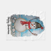 スカーフおよび帽子が付いている豪華な水彩画の雪だるま フリースブランケット (正面(横))