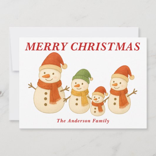 スカーフお洒落雪だるま付きクリスマスファミリー シーズンカード (正面)
