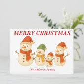 スカーフお洒落雪だるま付きクリスマスファミリー シーズンカード (スタンド正面)