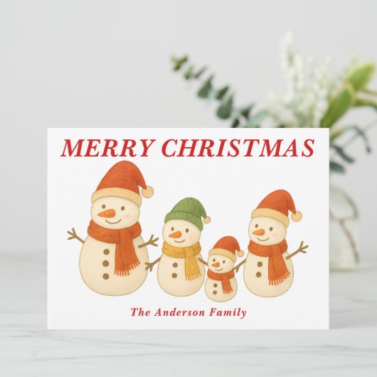 スカーフお洒落雪だるま付きクリスマスファミリー シーズンカード (スタンド正面)