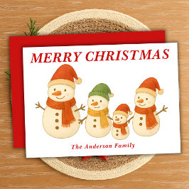 スカーフお洒落雪だるま付きクリスマスファミリー シーズンカード