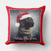スカーフかわいらしとサンタハットのブラックラボ クッション (正面)