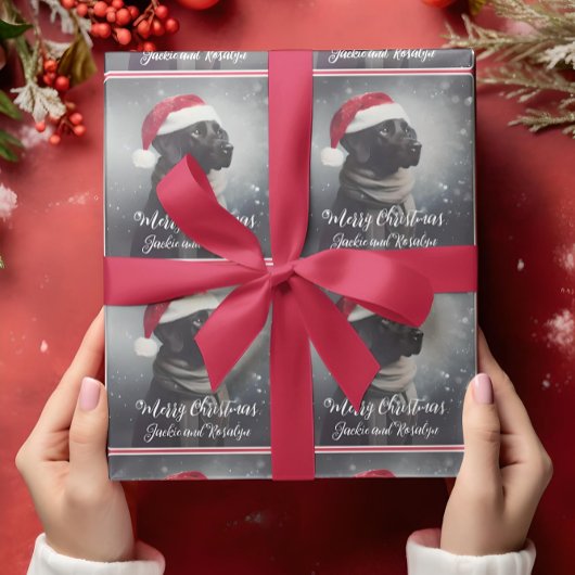 スカーフかわいらしとサンタハットのブラックラボ ラッピングペーパー