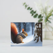 スカーフで手を温めるかわいいリス ポストカード (スタンド正面)