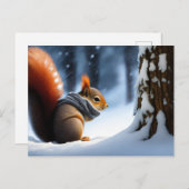 スカーフで手を温めるかわいいリス ポストカード (正面/裏面)