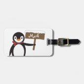 スカーフとサインのリバーシブルかわいいペンギン ラゲッジタグ (正面横)