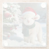 スカーフとサンタハットを身につけたかわいい子羊 ガラスコースター (裏面)