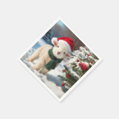 スカーフとサンタハットを身につけたかわいい子羊 スタンダードカクテルナプキン (角)