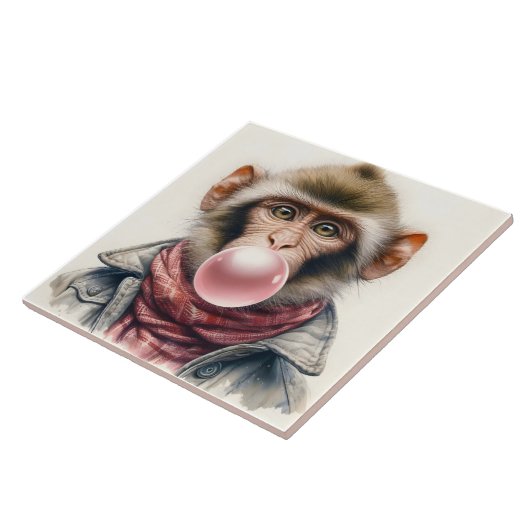 スカーフとジャケットバブルガムのかわいいサル タイル (側面)