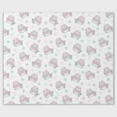 スカーフとスノーフレークを使ったかわいい冬の猫パターン ラッピングペーパー (フラット)