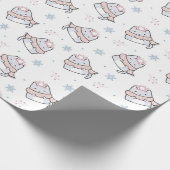 スカーフとスノーフレークを使ったかわいい冬の猫パターン ラッピングペーパー (角)