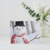 スカーフとトップハットをかぶった雪だるまのクローズアップ シーズンポストカード (スタンド正面)