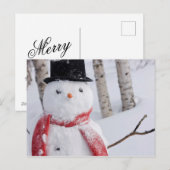 スカーフとトップハットをかぶった雪だるまのクローズアップ シーズンポストカード (正面/裏面)