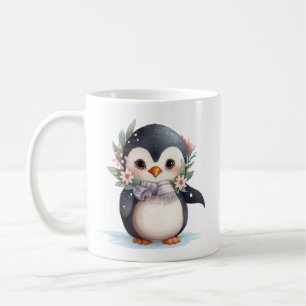 スカーフとホリーが付いたかわいいペンギン コーヒーマグカップ