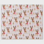 スカーフとライトクリスマスのかわいいトナカイ ラッピングペーパー (フラット)