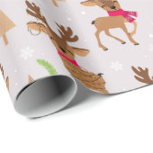 スカーフとライトクリスマスのかわいいトナカイ ラッピングペーパー (ロールコーナー)