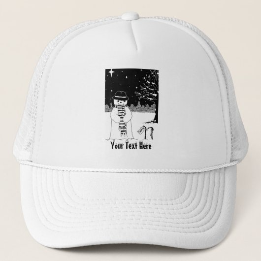 スカーフと帽子の白黒の芸術を持つ雪だるま キャップ (正面)