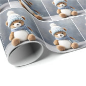 スカーフと帽子を付けたテディベア ラッピングペーパー (ロールコーナー)