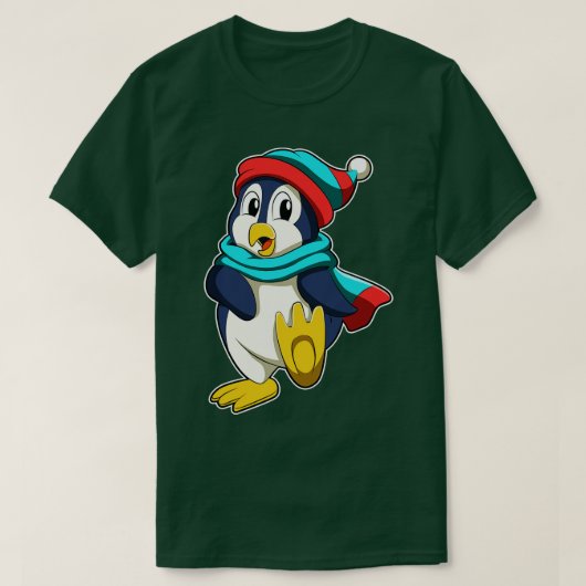 スカーフと帽子を持つペンギン Tシャツ (デザイン正面)