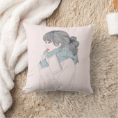 スカーフと本の女の子 クッション (ブランケット)