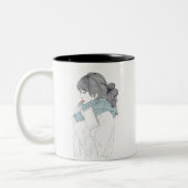 スカーフと本の女の子 ツートーンマグカップ (左)
