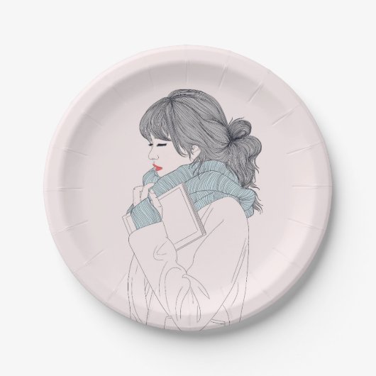 スカーフと本の女の子 ペーパープレート (正面)