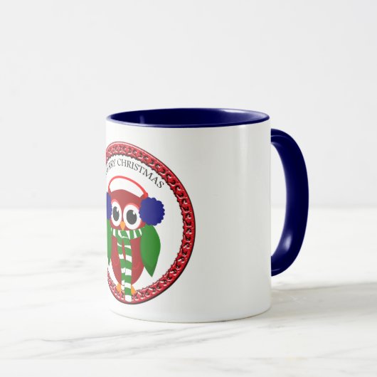 スカーフと青いイヤーマフを持つサンタクロース マグカップ (正面右)