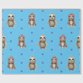 スカーフのクリスマスに可愛い動物が水色で ラッピングペーパー (フラット)