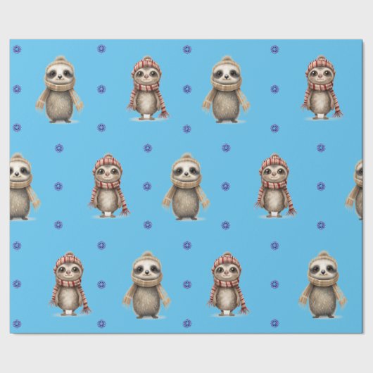 スカーフのクリスマスに可愛い動物が水色で ラッピングペーパー (シーム)