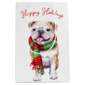 スカーフのクリスマスブルドッグ ミディアムペーパーバッグ (正面)