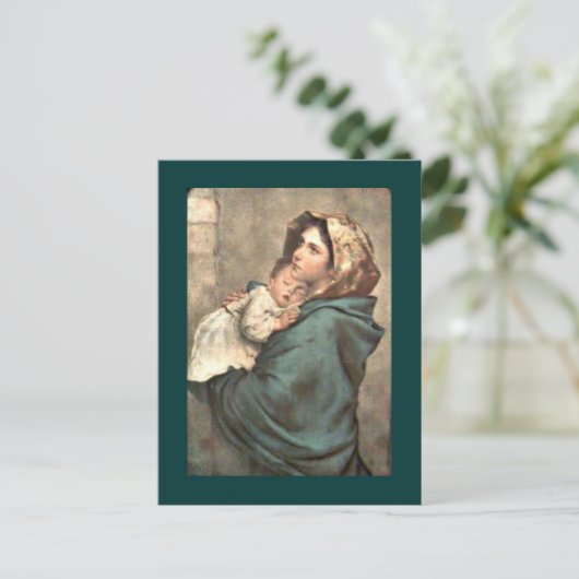 スカーフのマドンナが赤ちゃんイエスを抱える ポストカード (スタンド正面)