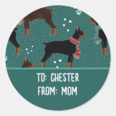 スカーフの冬のパターンの赤と黒のドーバーマン ラウンドシール (正面)