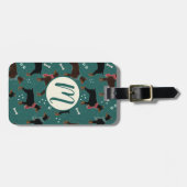 スカーフの冬のパターンの赤と黒のドーバーマン ラゲッジタグ (正面横)