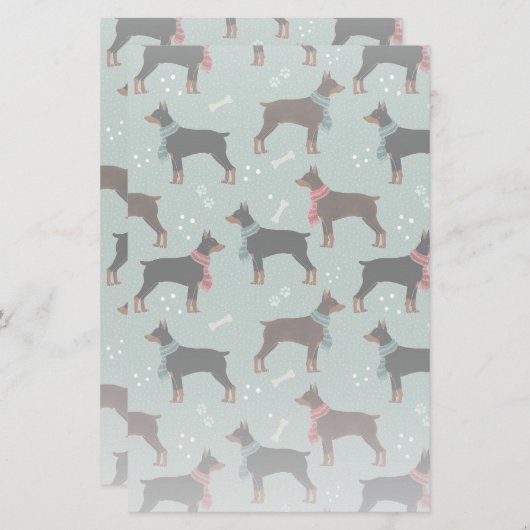 スカーフの冬のパターンの赤と黒のドーバーマン 便箋 (正面/裏面)