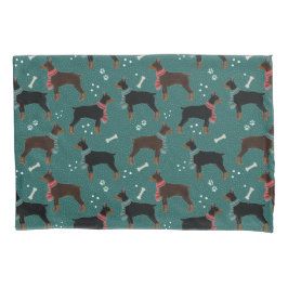 スカーフの冬のパターンの赤と黒のドーバーマン 枕カバー