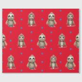 スカーフの可愛いナマケモノChristmas on Red ラッピングペーパー (フラット)