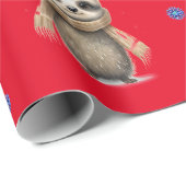 スカーフの可愛いナマケモノChristmas on Red ラッピングペーパー (ロールコーナー)