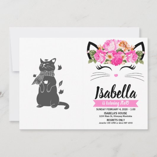 スカーフの猫は冬に備え、背面の色を選択 招待状 (正面)