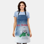 スカーフの雪だるま エプロン (着用した状態)