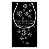 スカーフの黒と白のクリスマスを持つ雪だるま スモールペーパーバッグ (裏面)