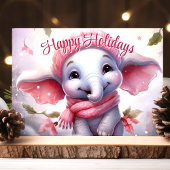 スカーフをした可愛い象ハッピーホリデー シーズンカード