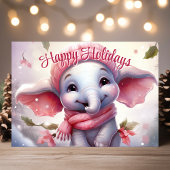 スカーフをした可愛い象ハッピーホリデー シーズンカード